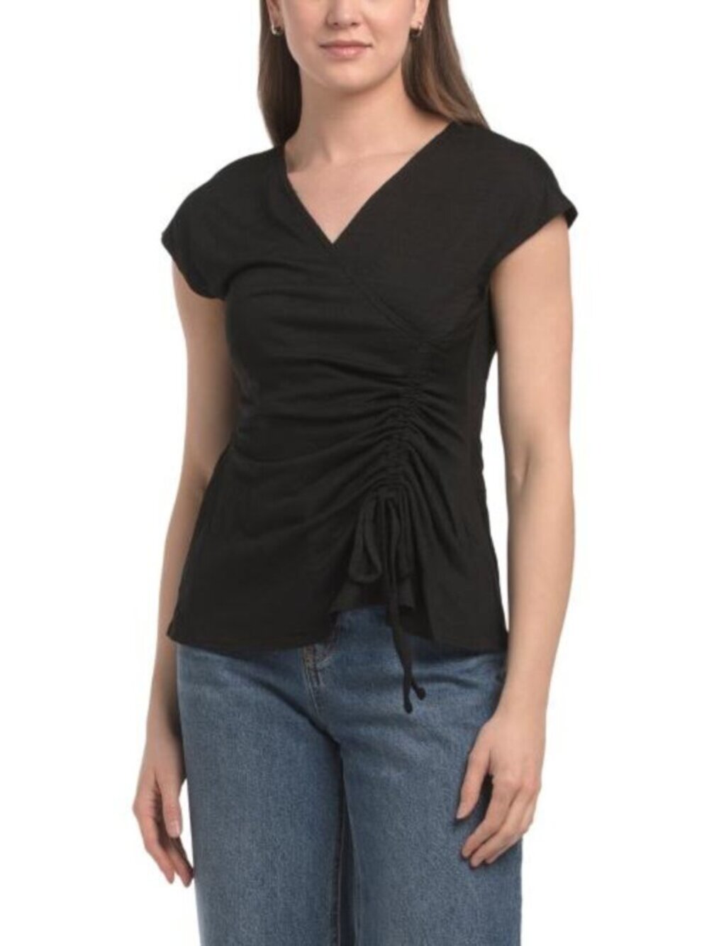 MAX STUDIO Short Sleeve Side Cinched Top